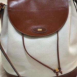 Classic White Leather Bag with Brown Trim. With Shoulder Strap. Italian by Bally